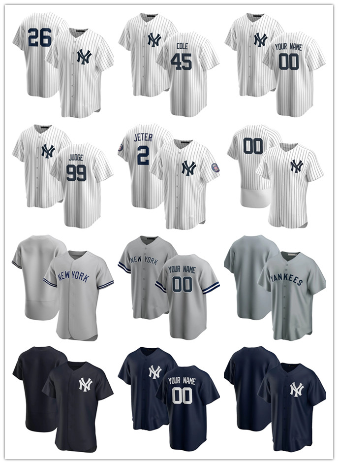 

Custom Jersey Mens women Youth New York Yankees 2 Derek Jeter 26 DJ LeMahieu 45 Gerrit Cole 99 Aaron Judge Baseball Jerseys, Blue;black