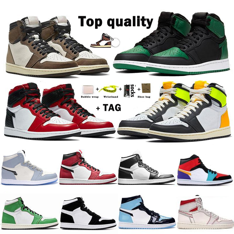 

Jumpman OG Travis Scotts 1s Basketball Shoes Obsidian UNC Mid Royal Toe Black Metallic Grey Gold Pine Green Fearless Twist Size36-46 With Half, # obsidian