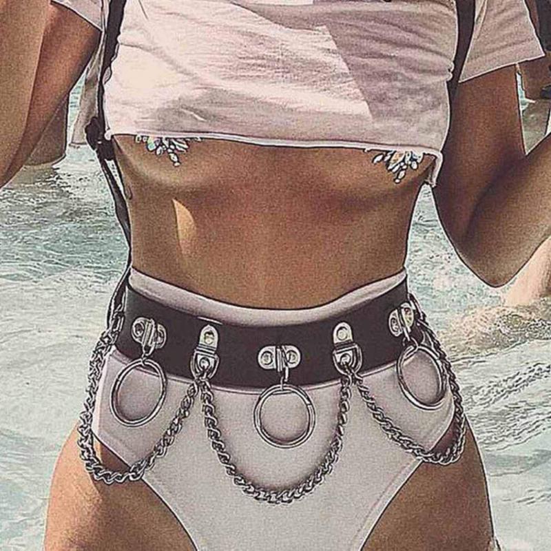 

Belts 2022Punk Belt Leather Body Chain Rave Jewelry Accessory Ladies Girls Black Adjustable Leg Cage Handmade Garter Harness