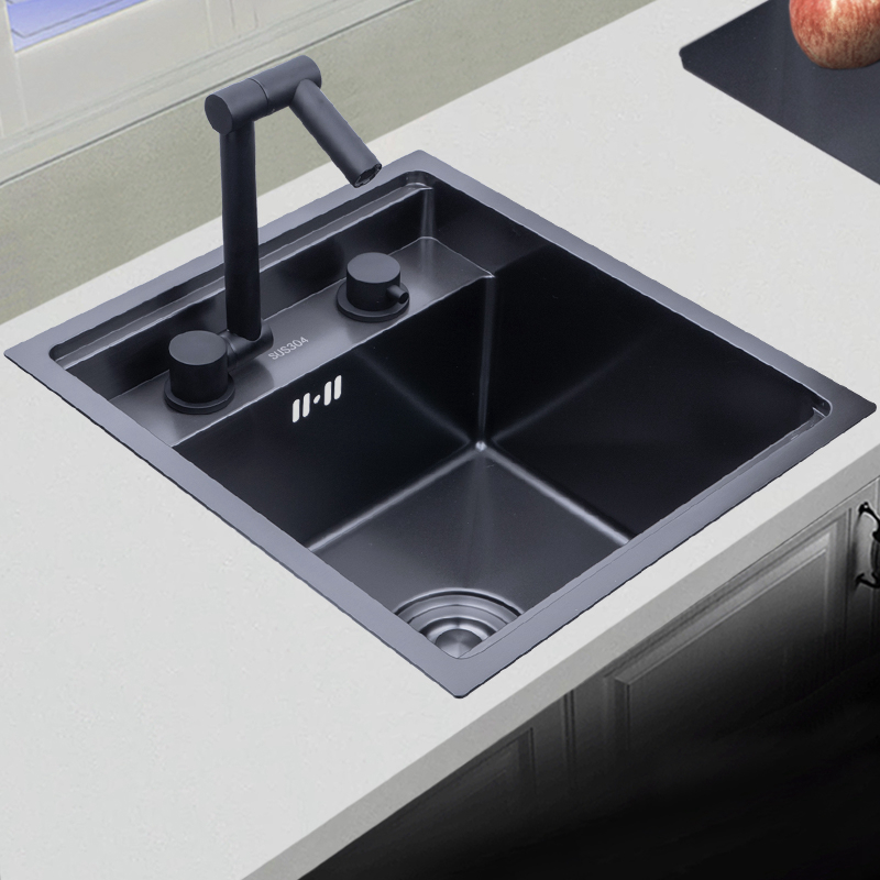 

black Hidden Kitchen sink Single bowl Bar Small Size Stainless Steel Balcony Concealed