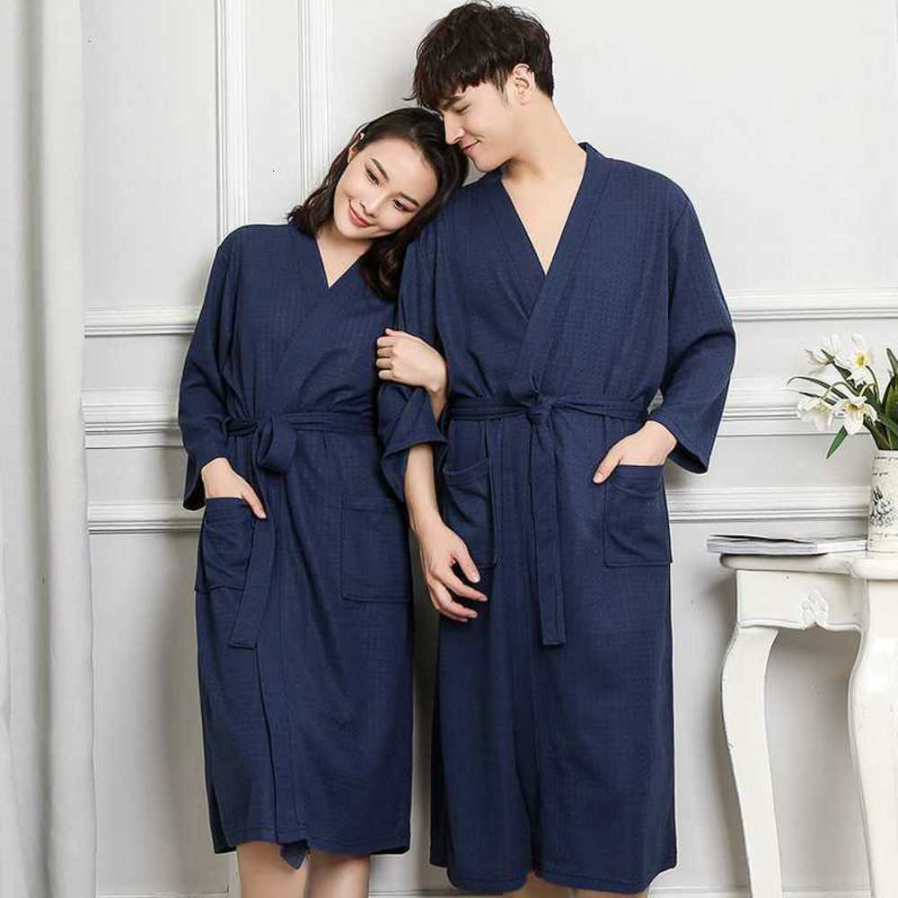 

Red bean summer robe men's thin cotton 3 / 4 sleeve lovers' Robe wo bathrobe large pajamas wo long