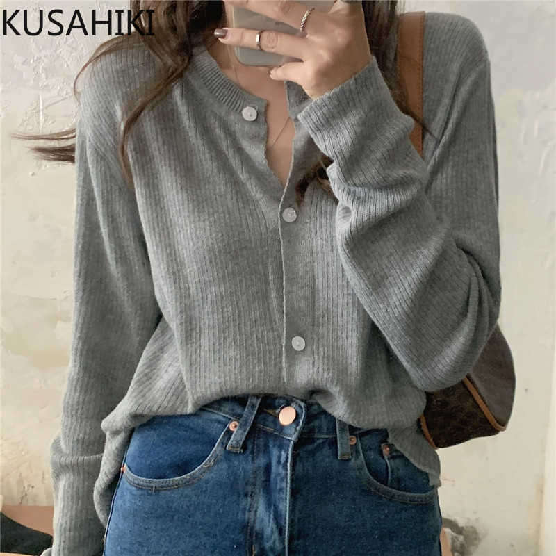 

KUSAHIKI Korean O-neck Knitted Cardigan Causal Long Sleeve Solid Sweater Coat Spring Women Knitwear Jacket 6E750 210602, Rose red