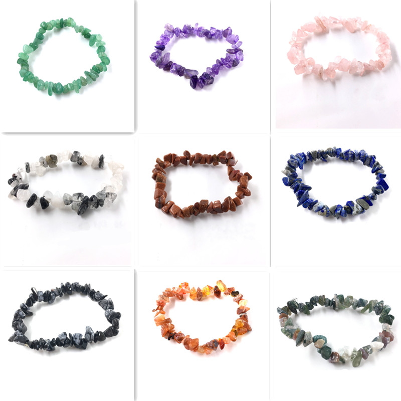 

Irregular Chips Strands Natural Stone Bracelet Asymmetry Beads Crystal Quartz Gravel Stretch Bracelets Bangles for Women Girls, Black