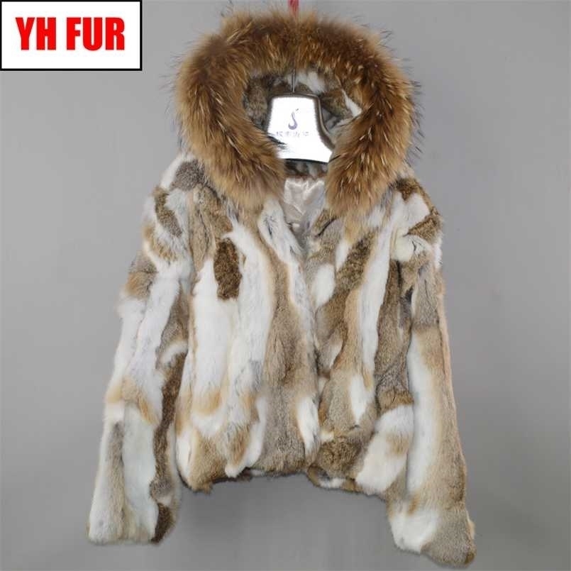 

Brand Women Genuine Real Rabbit Fur Coat Lady Winter Warm Jacket Natural Color Overcoat 211110, Natural yellow