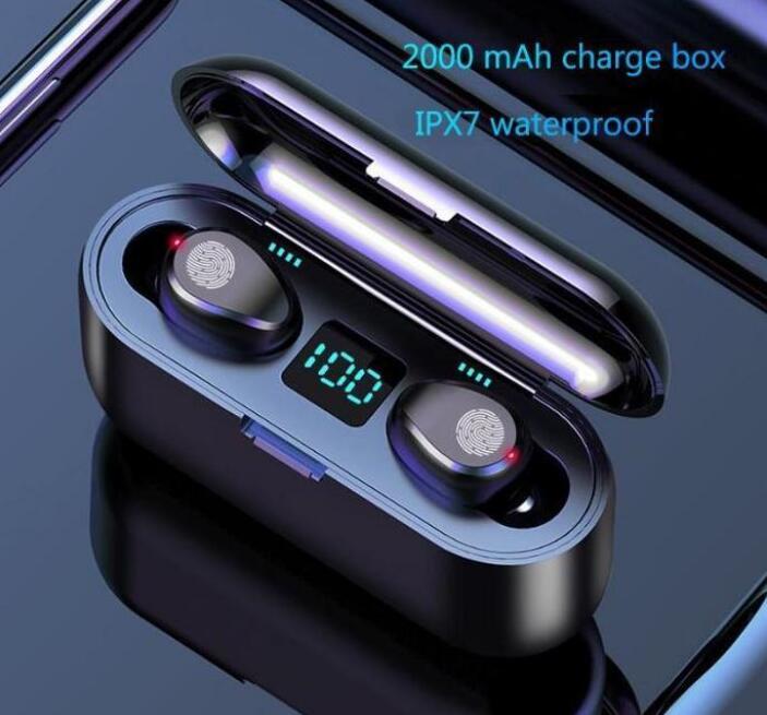 

Wireless Earphone Bluetooth V5.0 F9 TWS sports Headphone LED Display With 2000mAh Power Bank Headset Microphon, Black