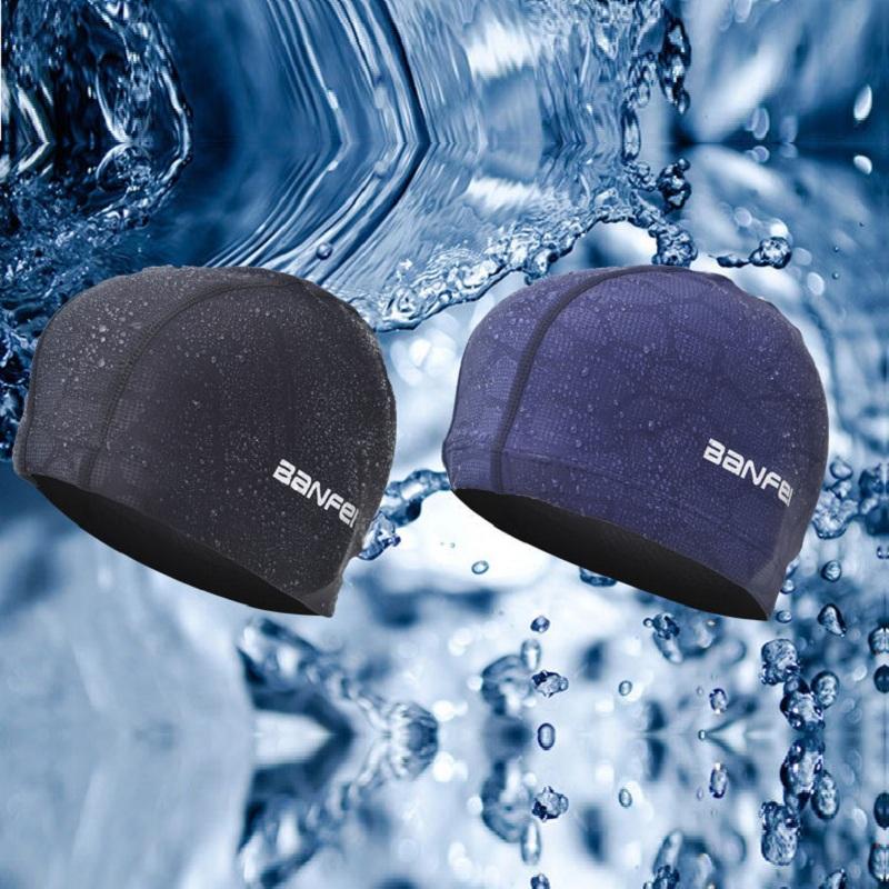 

Waterproof Nylon Swimming Caps Diving Male Water Cube Hats For Men Black Blue Pool Badmuts