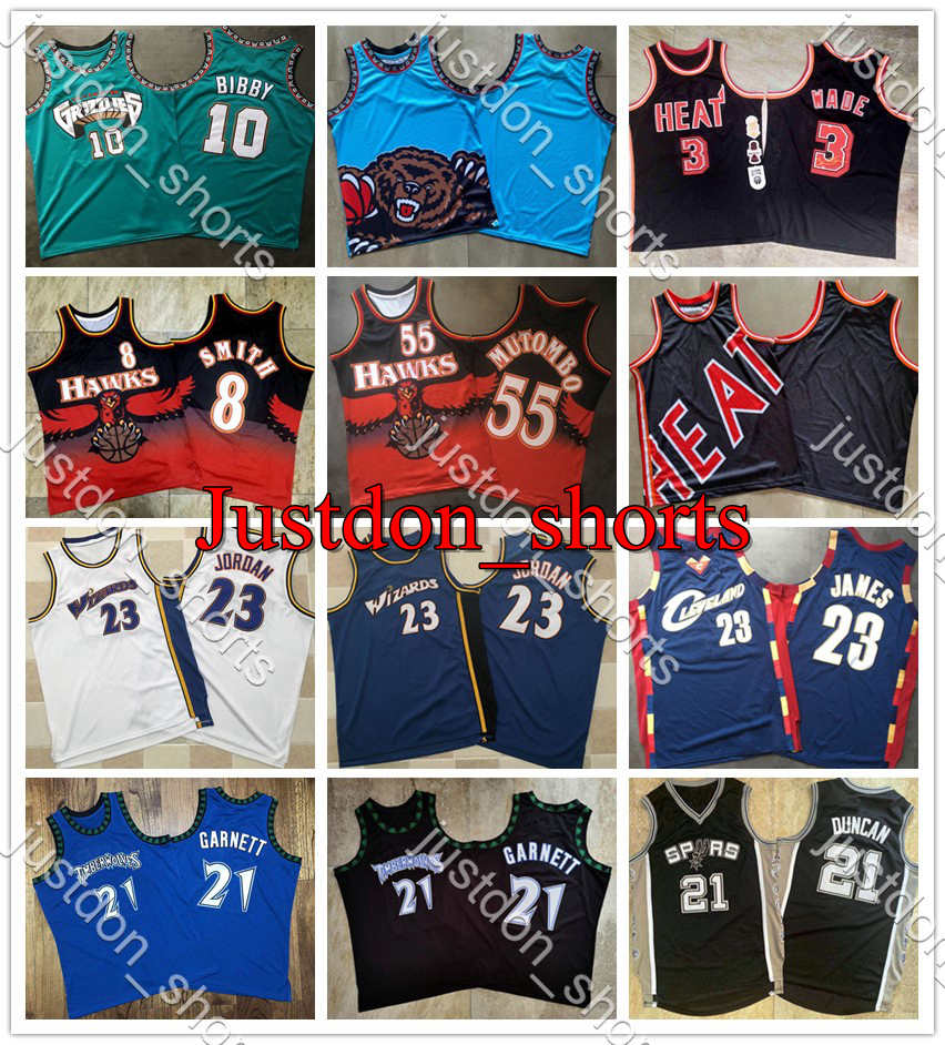 

Men Retro Mike Bibby Dwyane Wade Kevin Garnett LeBron James Mutombo Smith Duncan Dense Embroidery Mitchell & Ness Basketball Jerseys Shirts, Black;red