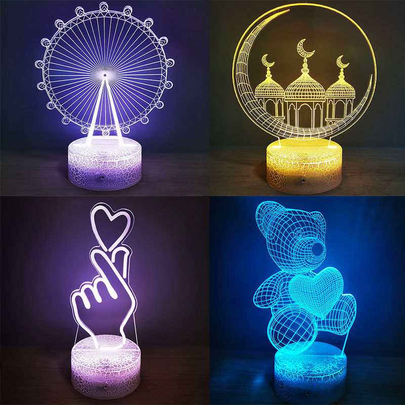 

3D Night Light Table Lamp 7-Colour Changing Bedroom Bedside Night Light Creative Lamp for Gift
