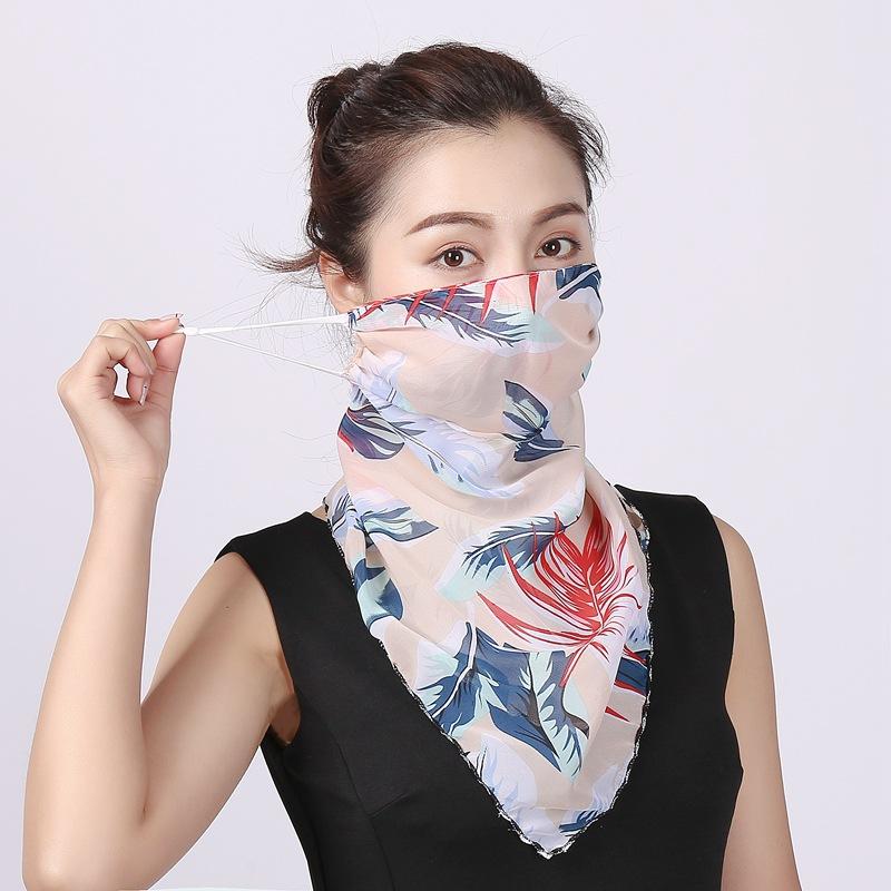 

Scarves Protective Reusable Women Earloop Chiffon Cycling Scarf Veil Neck Cover Floral Print Sunscreen Face