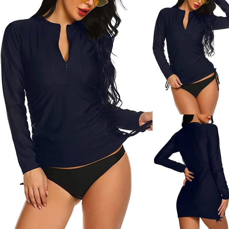 

Women's Swimwear Women Swimsuit 2021 Bikini Sexy Rash Guard Sun Protection Uv Surf Tops Long Sleeve Top Maillot De Bain Biquini Feminino, Navy