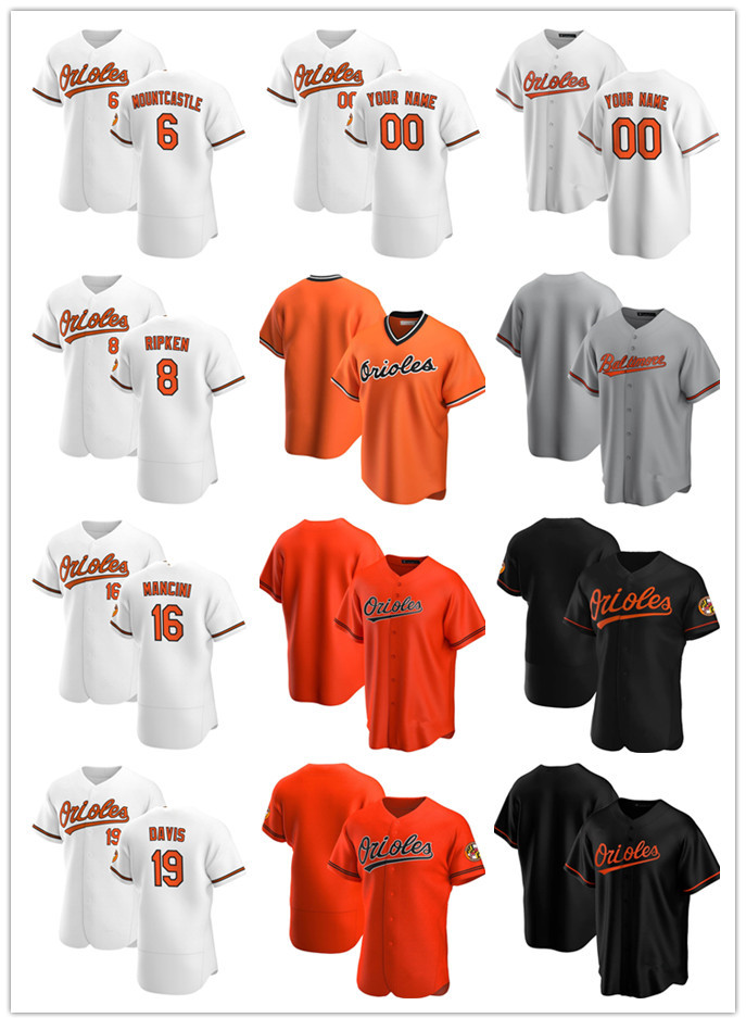

Custom Mens women Youth Baltimore Orioles 8 Cal Ripken Jr. 16 Trey Mancini 19 Chris Davis 6 Ryan Mountcastle Baseball Jerseys, Blue;black