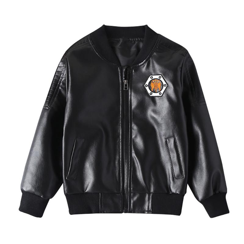 

Boy Casual Fashion Printing Patchwork Imitation Leather Jacket Coat Baby Clothes Cocuk Mont 1225, Blue;gray