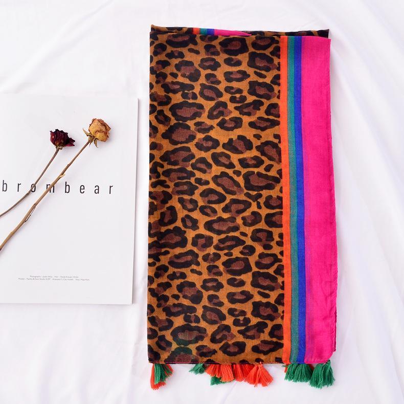 

Scarves OUOI Bali Yarn Long Leopard Pattern Gauze Seaside Beach Towel Foreign Trade Export Cotton Scarf Shawl Women