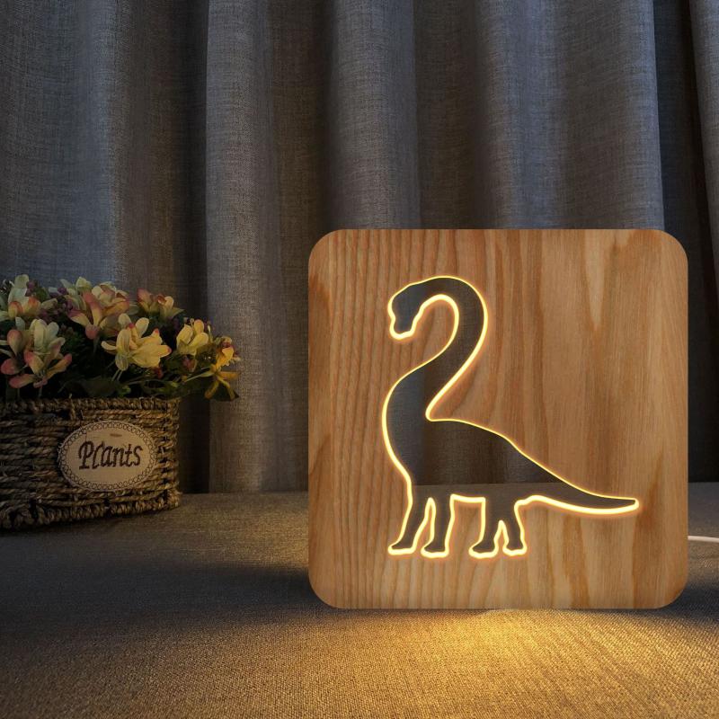 

Night Lights Animal World Dinosaur Shape Wood Table Lamp Children's Room Decoration Creative USB Light Christmas Indoor