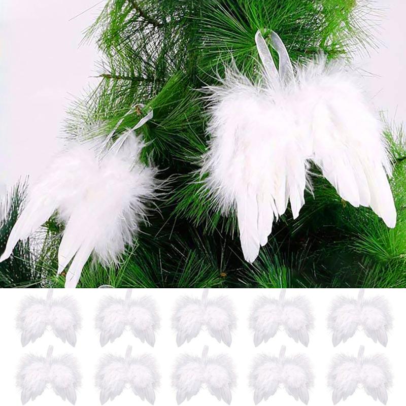 

Christmas Decorations 10Pcs White Vintage Feather Wing Lovely Chic Angel Tree Decoration Hanging Ornament Home/Party/Wedding Ornaments