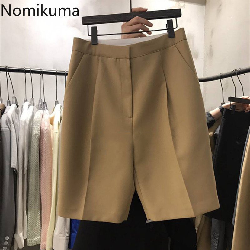 Nomikuma Woman Half Pants Causal Solid Korean Elegant Trousers Spring Summer New Straight Pants Pantalones De Mujer 6G063 210427