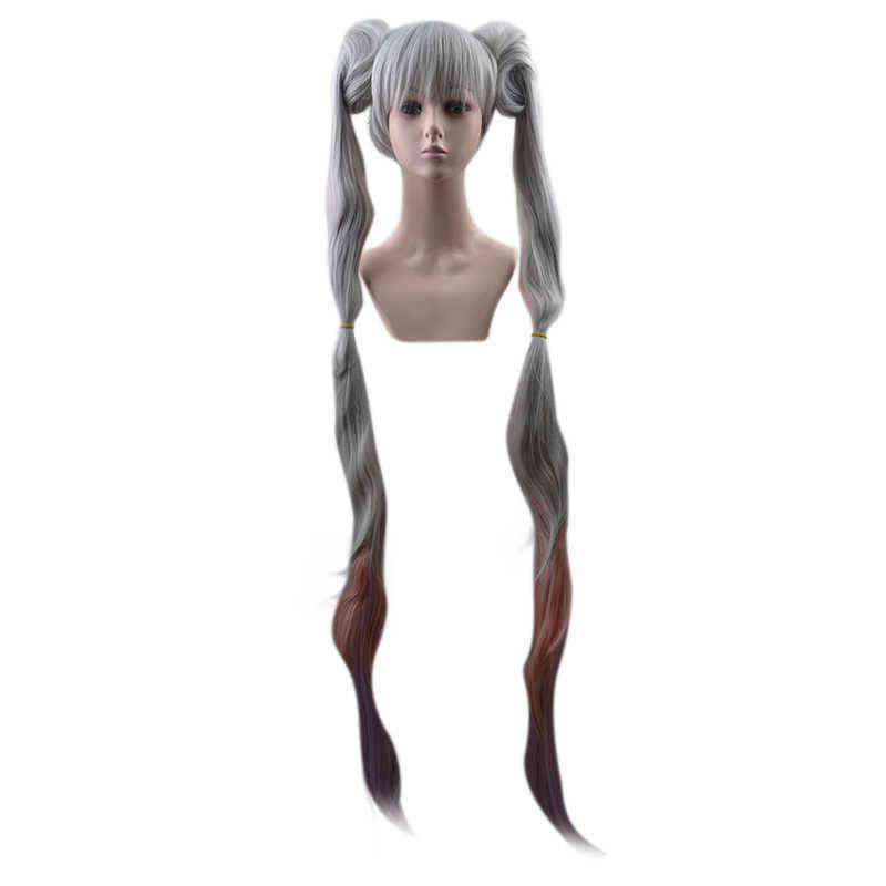 

European and American women's wigs Cosplay role playing anime long wigs double ponytail girls style, Mix color