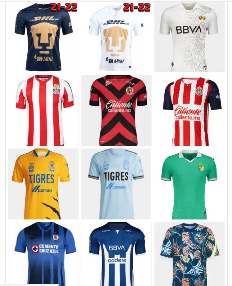 

TOP THAI QUALITY 2021 2022 Mexico club Tigres UNAM Soccer Jerseys HOME AWAY 21 22 Liga MX America Chivas Guadalajara 115th Cruz Azul LEON Fo