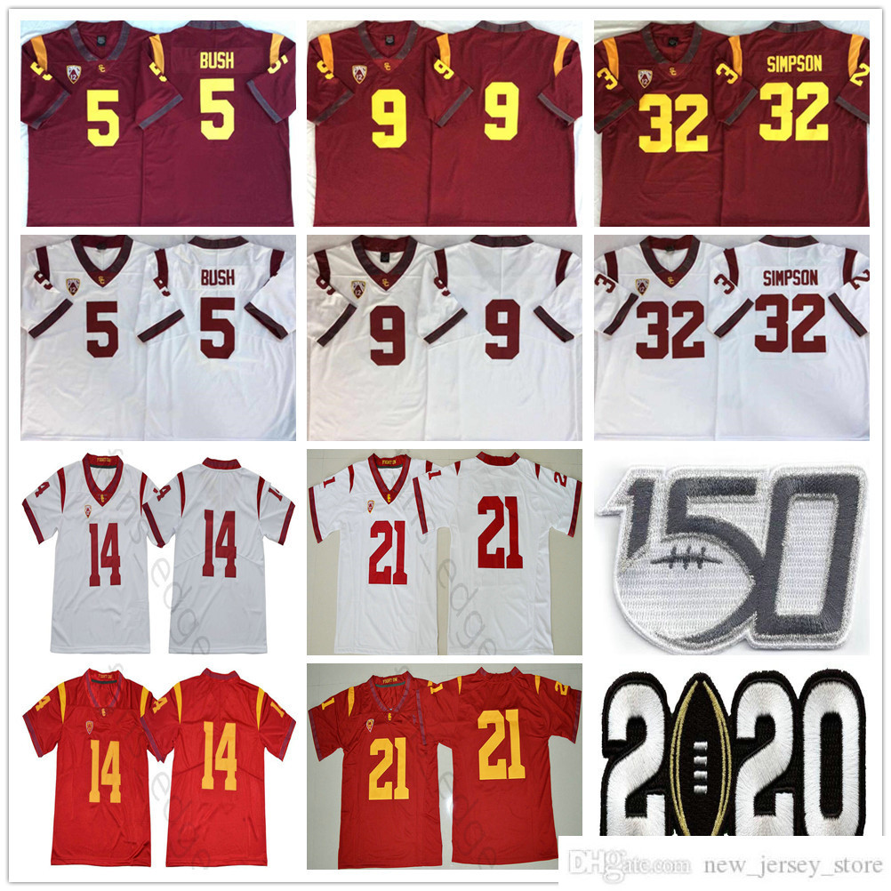

2020th NCAA USC Trojans College Football Wear 5 Reggie Bush 9 Kedon Slovis 21 Jackson 14 Sam Darnold 32 OJ Simpson 43 Troy Polamalu 55 Junior Seau Jerseys, As picture