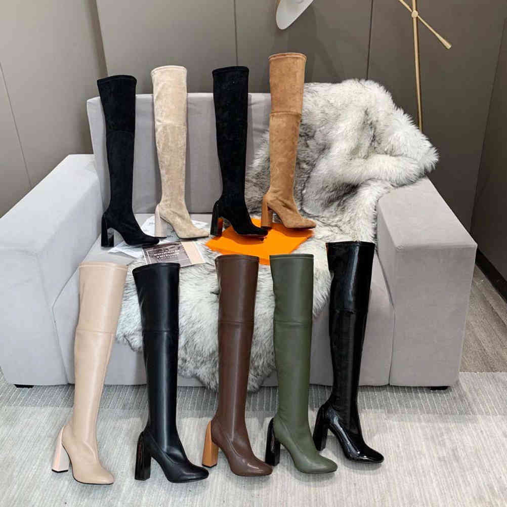 

Over-Knee Boots Women Boot Designer Designers Genuine Leather Thick heels shoes Fashion shoe Winter Fall with box EU35-41 By shoe02 01, No ship