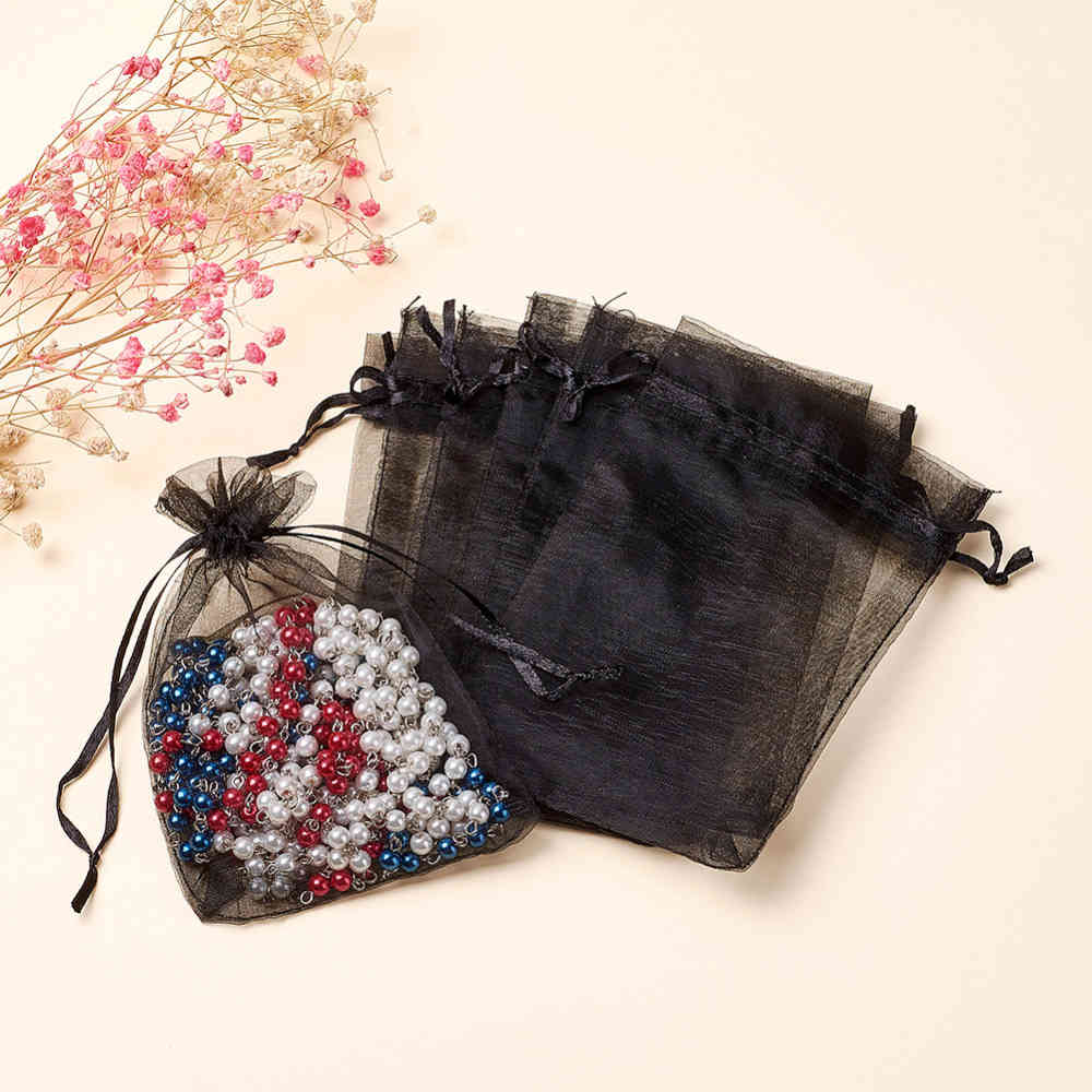 

100pcs Organza Bags Rectangle Black about 10cm wide 15cm long, Pink;blue