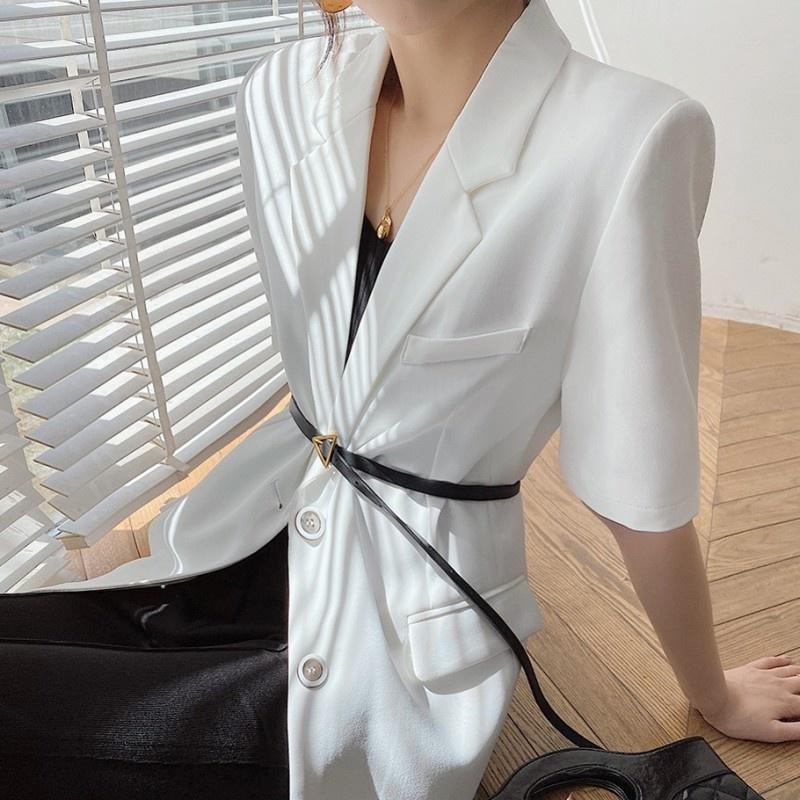 

Women' Suits & Blazers Short Summer Sleeve White Blazer Women OL Style Single Breasted Thin Chiffon Suit Jackets Office Lady Formal Outerwe, White no sashes
