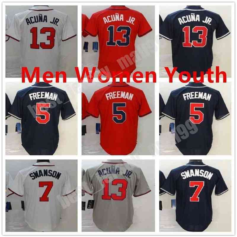 Custom Atlanta 2022 Men Women youth 13 Ronald Acuna Jr Baseball jerseys 7 Freddie Freeman Dansby Swanson Deion Sanders jersey in stock