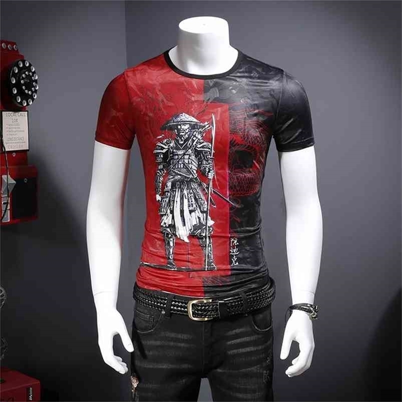 

Chinese style characers paern prining fashion shor sleeve shir Summer high-qualiy encel hollow luxury shir men 210716, As picture