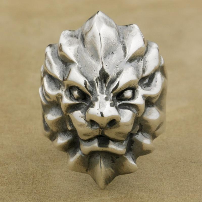 

cluster rings heavy 925 sterling silver abstract king lion ring mens biker rock punk ta01 us size 7~15, Golden;silver