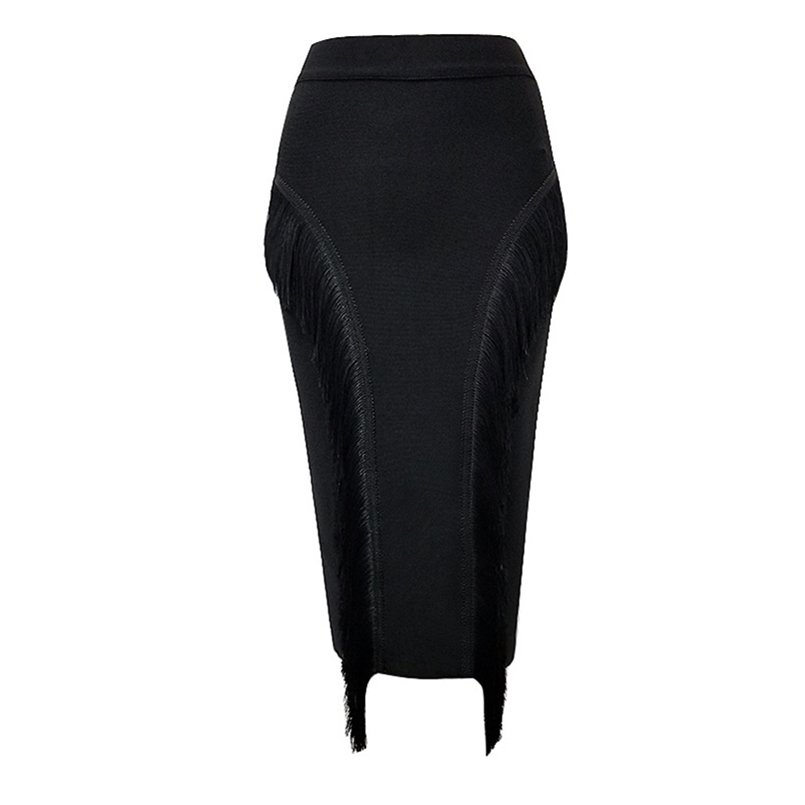 

Women High Waist Bodycon Skirts Office Lady Tassel Elegant Fashion Pencil Skirt Bandage SKirts 210702, Red