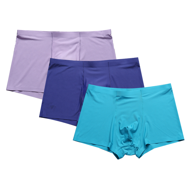 

Sky blue 3-piece set of ice silk seamless men is boxer shorts fashion breathable U convex ice silk men is underwear, Purple