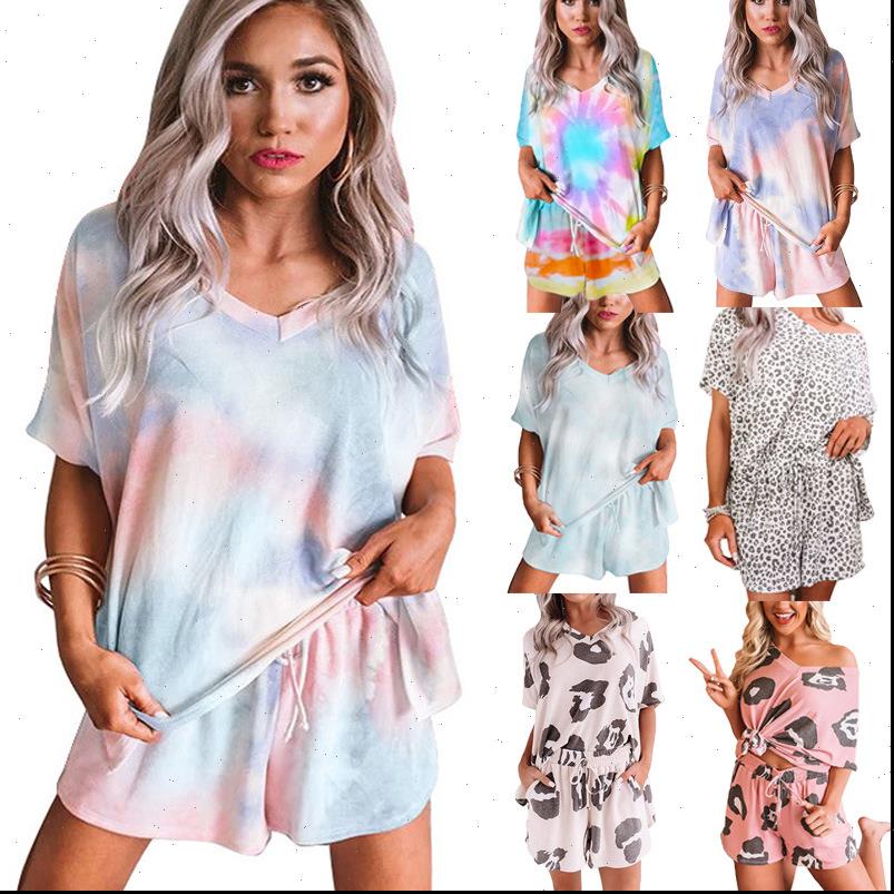 

gradient pajamas sets summer women tracksuits v neck short sleeve loose high waist drawstring shorts casual home two piece, Gray