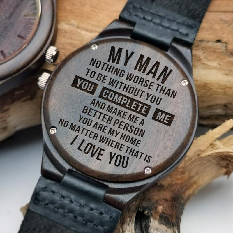 

To My Boyfriend-Engraved Wood Watch Wonderful Gift Birthday Anniversary Military Couple Wristwatches, Slivery;brown