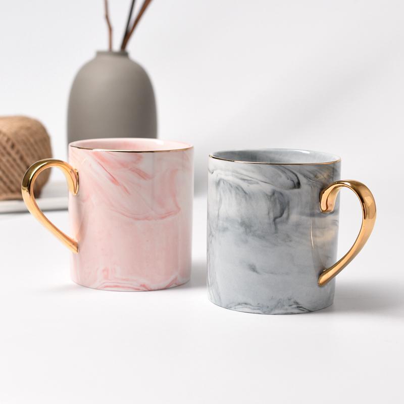 

Mugs Nordic Style Marbling Gold Handle Ceramic Mug Breakfast Cup Water Couple's Cups Coffee
