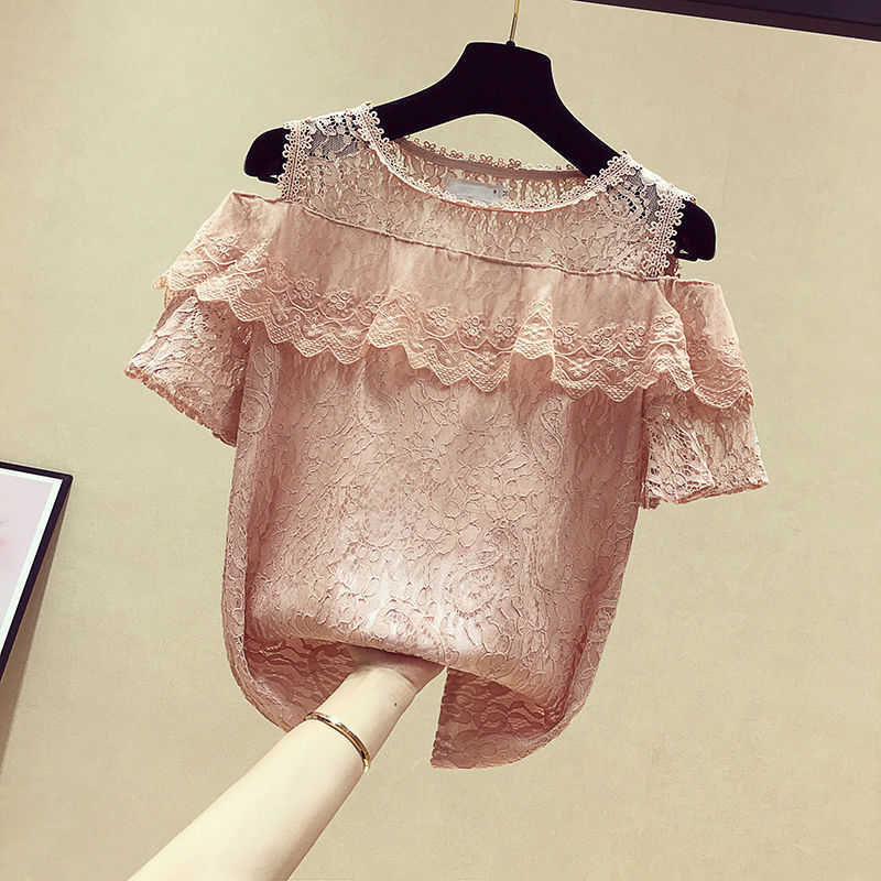 

Sexy Blouse Strapless Cropped Top Off Shoulder Chiffon Half Sleeve Short Tops 210601, Lavender