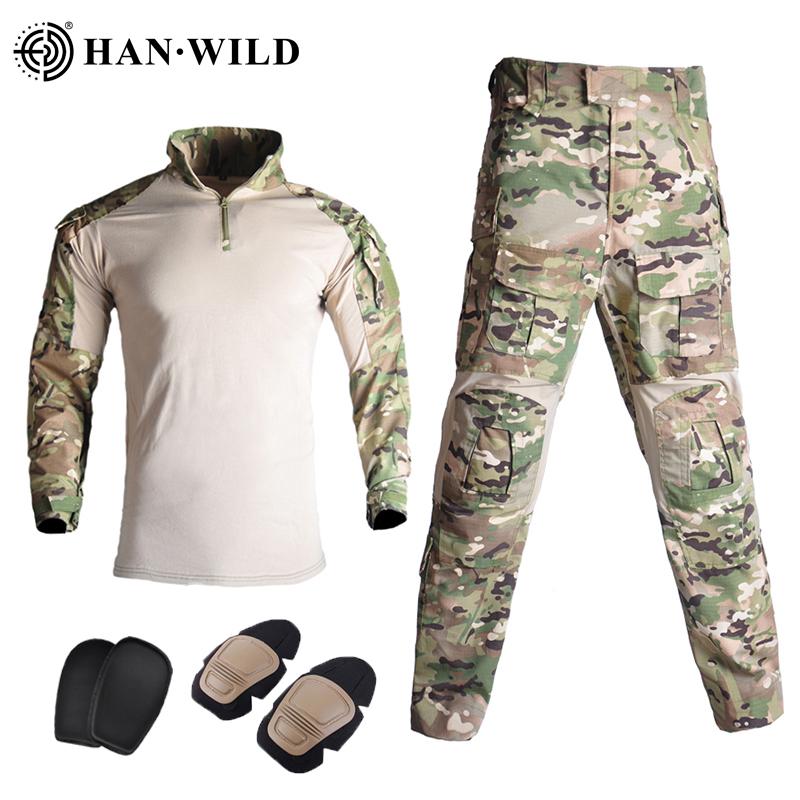 

Hunting Shirts HAN WILD Military Suit G3 Tactical Camouflage Uniform Men Army Clothes Combat Shirt And Pants With Pads, Cp with pads