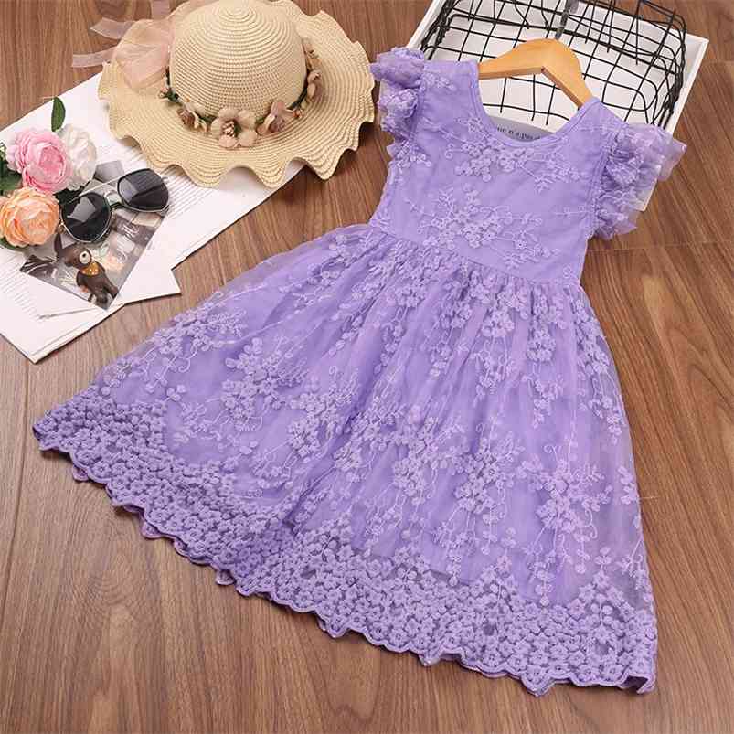 

Summer Arrivals Girls Dress Short Sleeve Embroidery Mesh Red Cute Street Wear Vestidos 18M-6T 210629