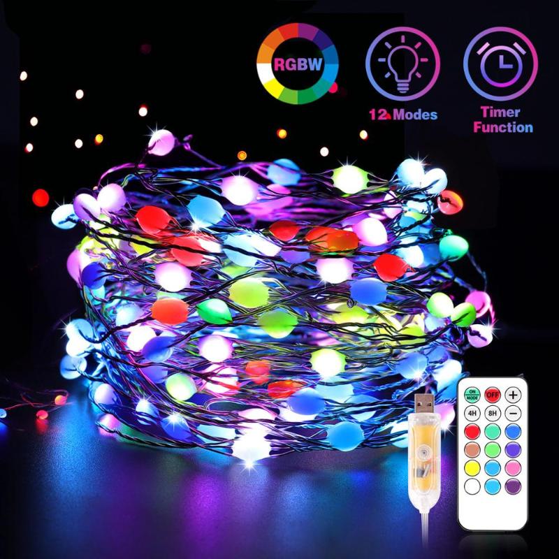 

Big Beads LED Strip RGB Color Remote Control Copper Wire Fairy Light Year Xmas String For Home Decoration 5M 10M 20M Strips