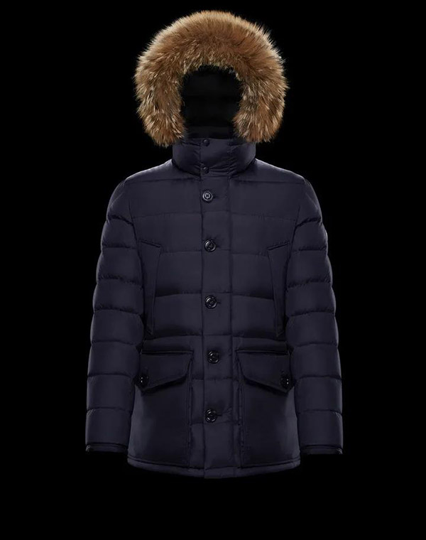 

'Cluny' France Thick mens down jacket with fur collar and hood Classic mid-length men jackets Size 1--5, Black