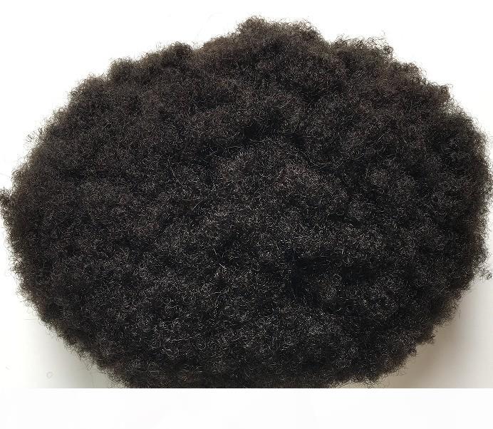 

Mens Toupee Afro Hair Mens Wig Mono with PU Base Jet Black Peruvian Virgin Remy Human Hair Replacement for Black Men, Jet black #1