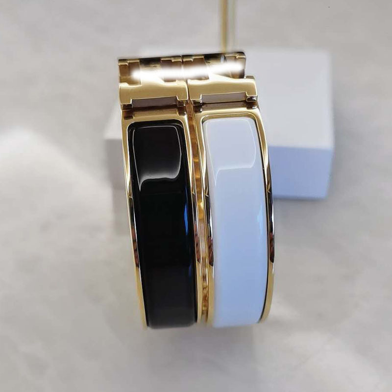 

Bangles Bracelet High Version h Letter Enamel Women's Summer Versatile 18k Rose Gold Colorful Classic, Black