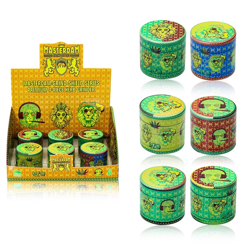 

Zinc alloy herb grinder machine 40mm4 layer color printing lion metal smoke grinder