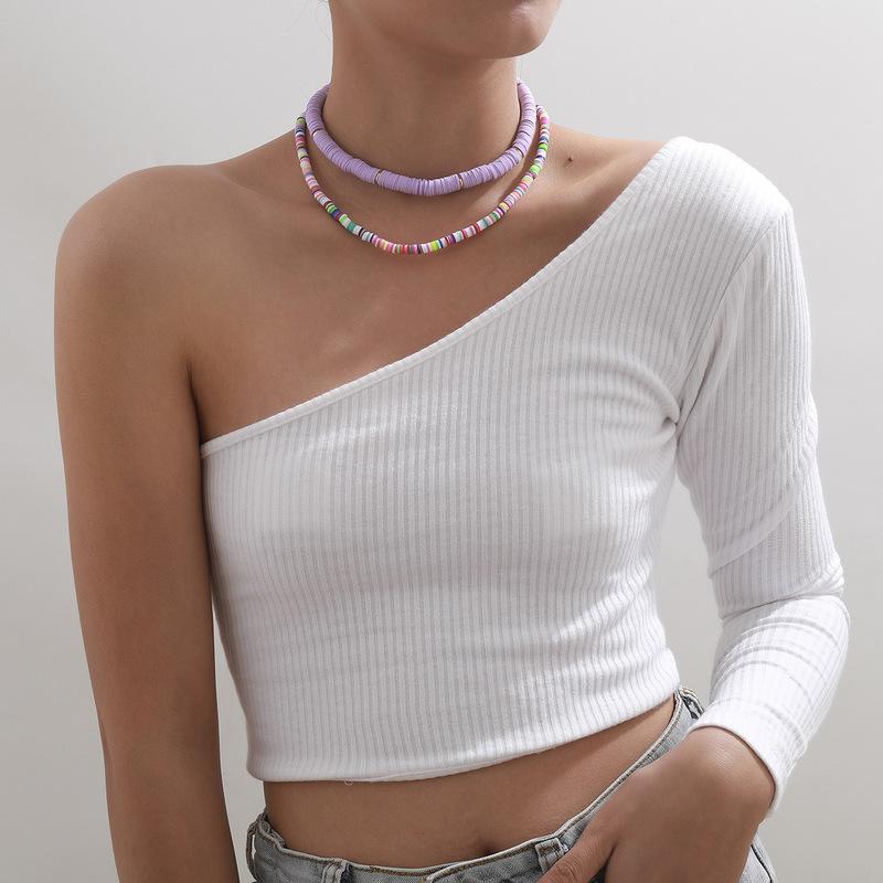 

Pendant Necklaces TIMEONLY Bohemia Rainbow Polymer Clay Beaded Chokers For Women Gold Color Shell Necklace Beach Accessories, Silver