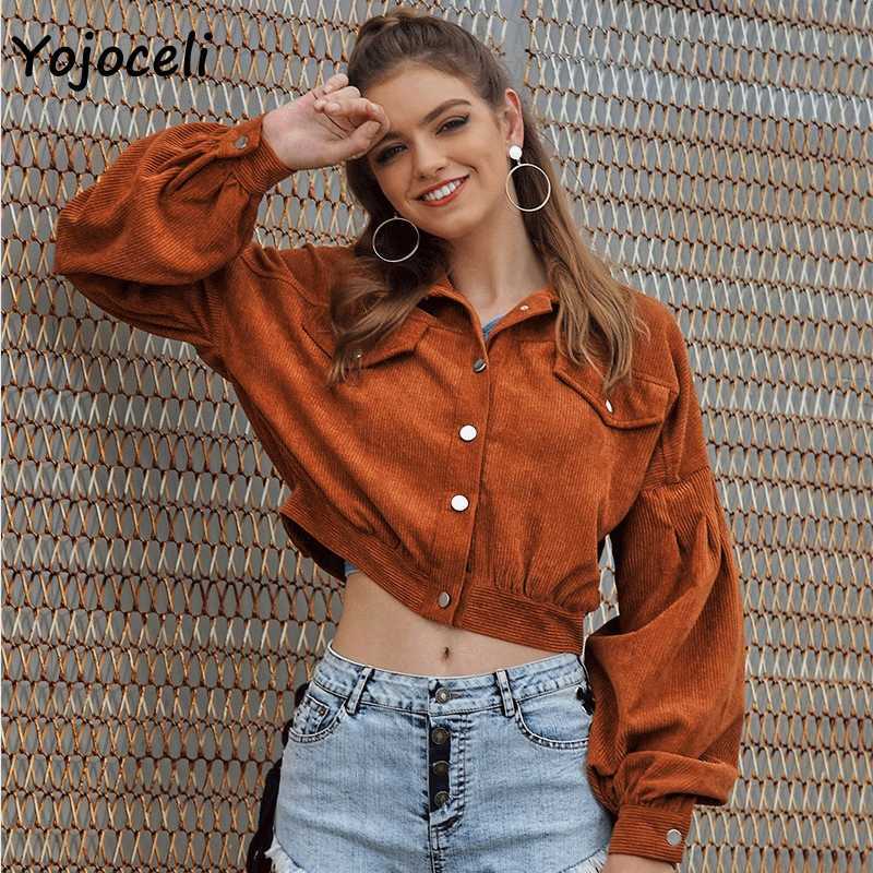 

Yojoceli autumn winter corduroy coats jacket streetwear short outerwear 210609, Brown