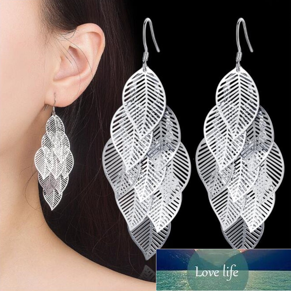 

NEHZY 925 sterling silver Jewelry High Quality Fashion Woman Earring Retro Hollow Maple Leaf Exaggerated Long Tassel Hanging, Golden
