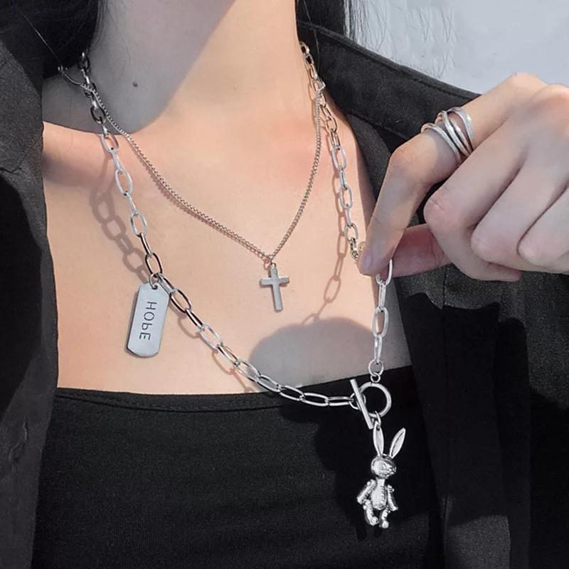 

Pendant Necklaces Fashion Multilayer Hip Hop Long Chain Necklace For Women Men Jewelry Coin Cross Accessories