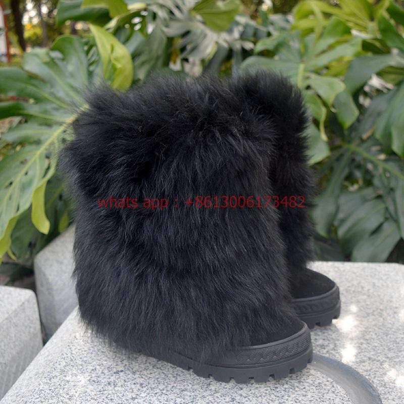 

Winter Woman Warm Pure Wool Black Wedge Inside Snow Boots 10CM Inner Heel Fur