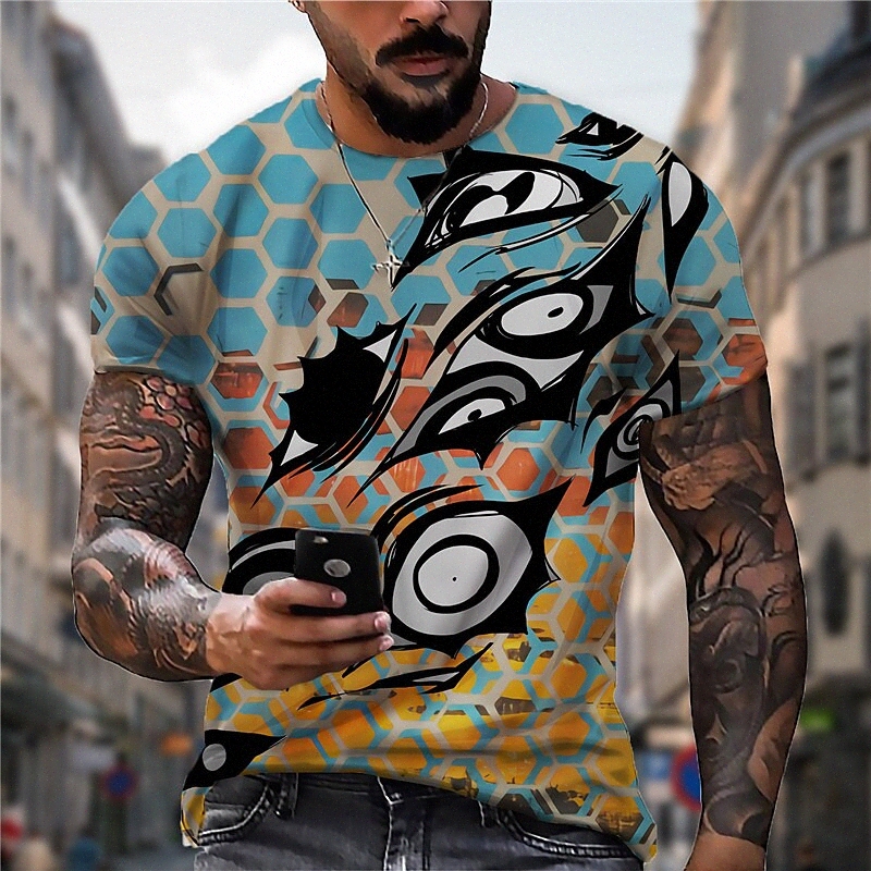 Men's Unisex T shirt 3D Print Graphic Prints Geometry Graffiti Crew Neck Daily Holiday Print Short Sleeve Tops Casual Designer Big and Tall Blu