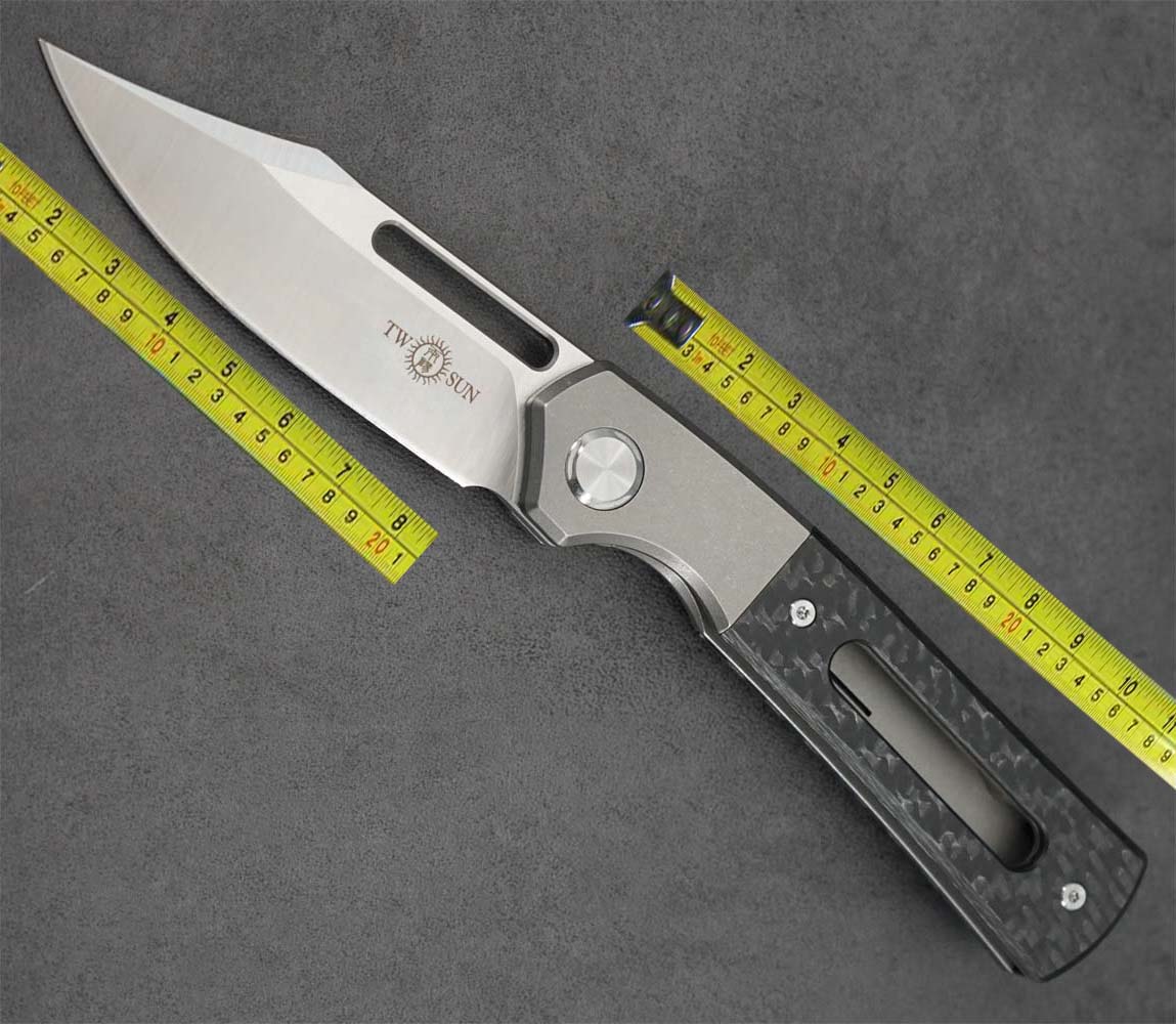 

TwoSun EDC 14C28N Carbon Fiber Titanium Fast Open Flipper Folding Knife TS267-CF
