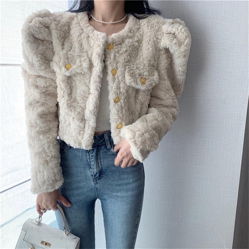 

Women's Fur & Faux HziriP Korean O-Neck Full Sleeve Thick Coat Single Breasted Warm Short Jacket 2021 Winter Sexy Fashion Elegant, Black
